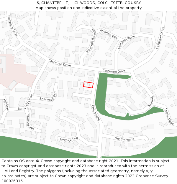 6, CHANTERELLE, HIGHWOODS, COLCHESTER, CO4 9RY: Location map and indicative extent of plot