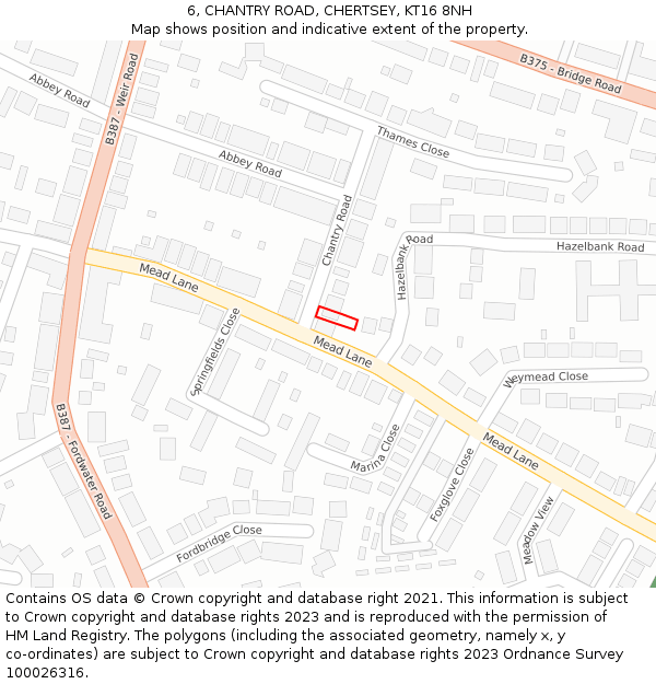 6, CHANTRY ROAD, CHERTSEY, KT16 8NH: Location map and indicative extent of plot