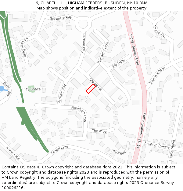 6, CHAPEL HILL, HIGHAM FERRERS, RUSHDEN, NN10 8NA: Location map and indicative extent of plot