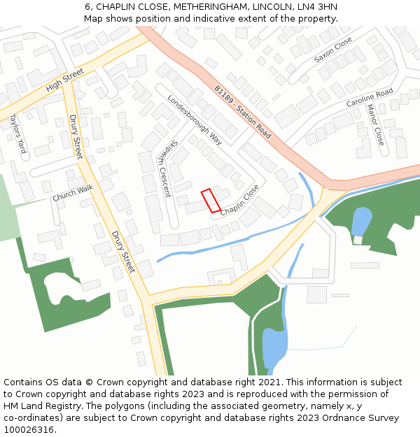6, CHAPLIN CLOSE, METHERINGHAM, LINCOLN, LN4 3HN: Location map and indicative extent of plot