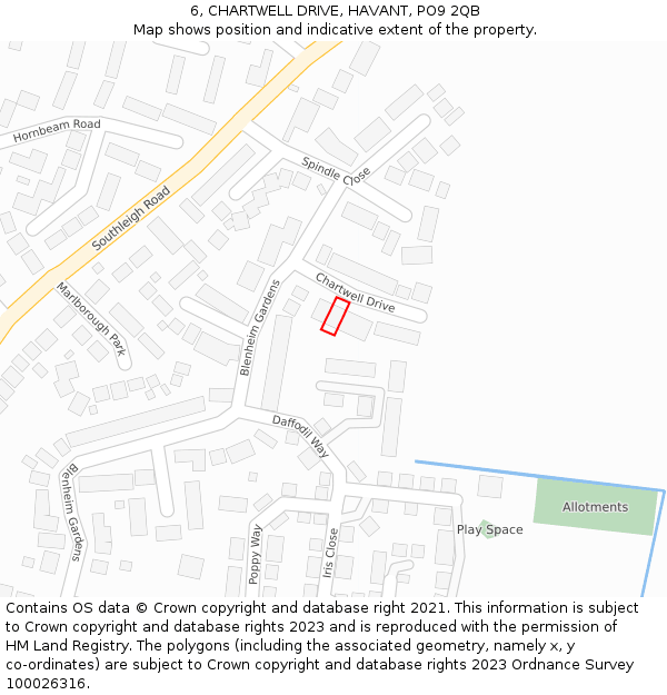 6, CHARTWELL DRIVE, HAVANT, PO9 2QB: Location map and indicative extent of plot