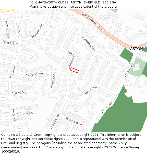 6, CHATSWORTH CLOSE, ASTON, SHEFFIELD, S26 2GA: Location map and indicative extent of plot
