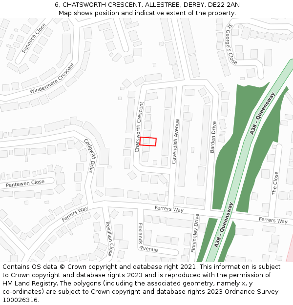 6, CHATSWORTH CRESCENT, ALLESTREE, DERBY, DE22 2AN: Location map and indicative extent of plot