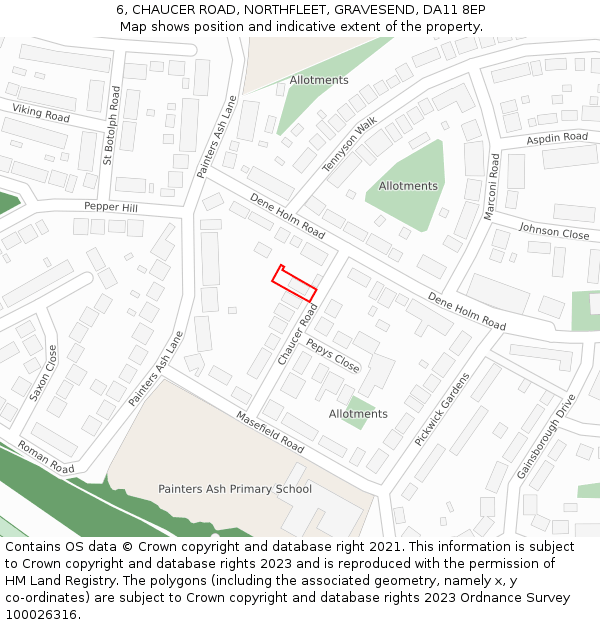6, CHAUCER ROAD, NORTHFLEET, GRAVESEND, DA11 8EP: Location map and indicative extent of plot