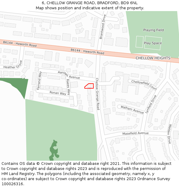 6, CHELLOW GRANGE ROAD, BRADFORD, BD9 6NL: Location map and indicative extent of plot