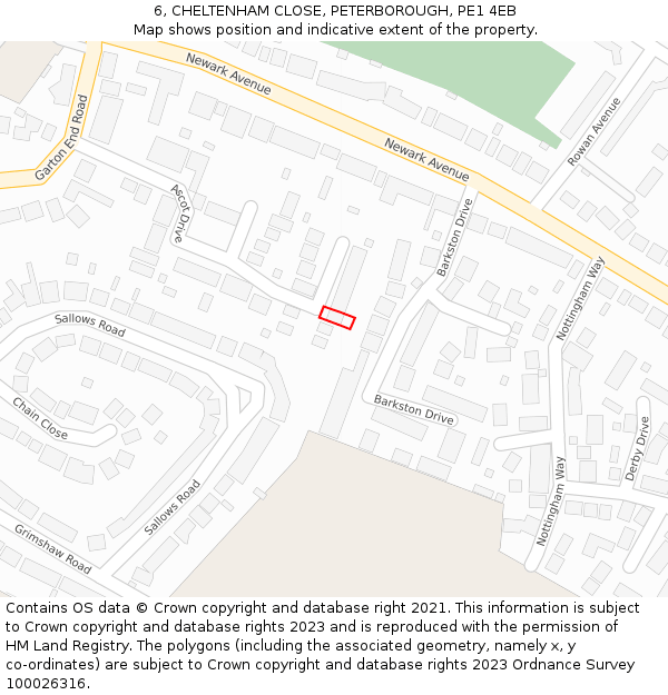 6, CHELTENHAM CLOSE, PETERBOROUGH, PE1 4EB: Location map and indicative extent of plot