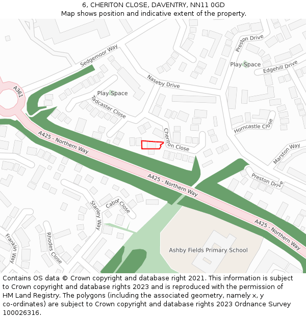 6, CHERITON CLOSE, DAVENTRY, NN11 0GD: Location map and indicative extent of plot