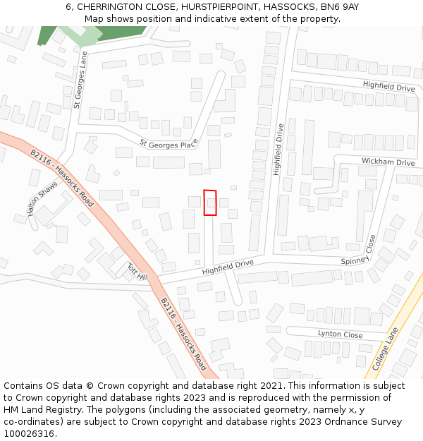 6, CHERRINGTON CLOSE, HURSTPIERPOINT, HASSOCKS, BN6 9AY: Location map and indicative extent of plot