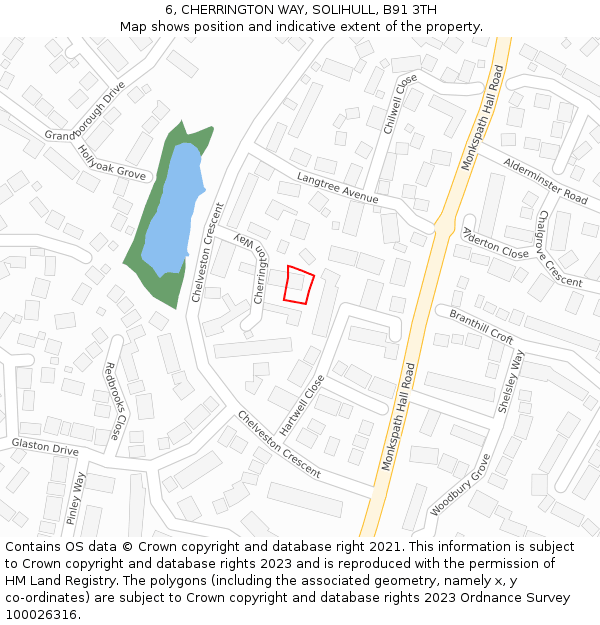 6, CHERRINGTON WAY, SOLIHULL, B91 3TH: Location map and indicative extent of plot