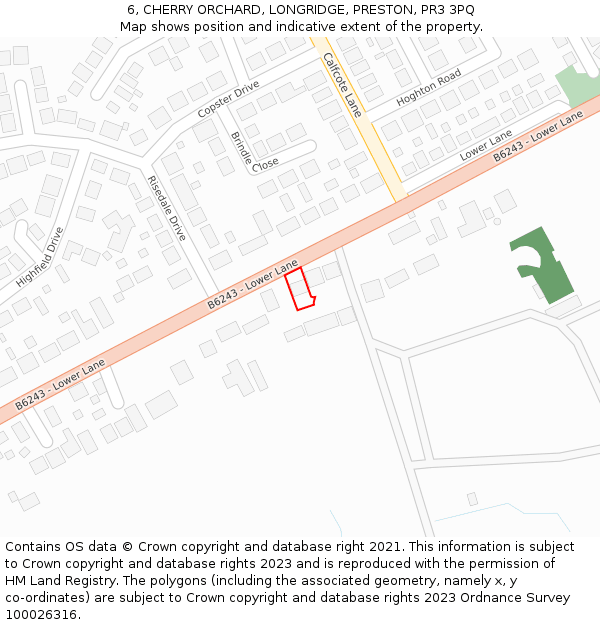 6, CHERRY ORCHARD, LONGRIDGE, PRESTON, PR3 3PQ: Location map and indicative extent of plot