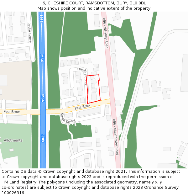 6, CHESHIRE COURT, RAMSBOTTOM, BURY, BL0 0BL: Location map and indicative extent of plot
