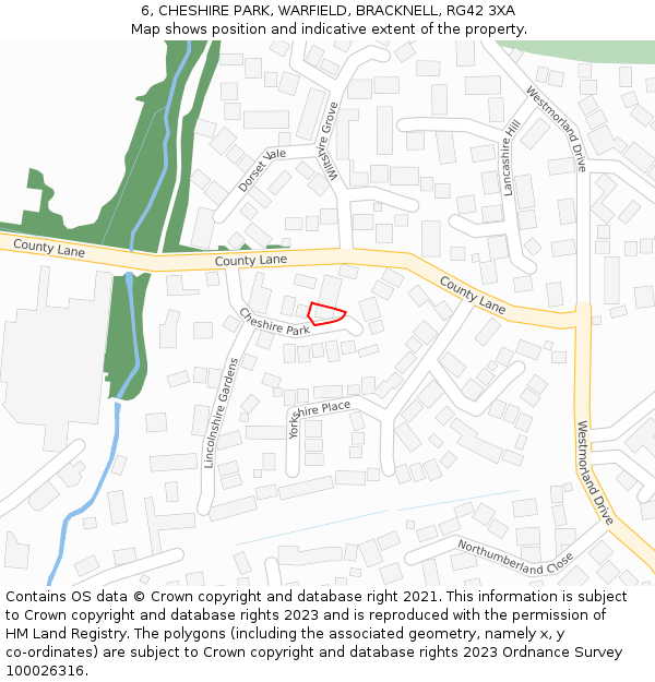 6, CHESHIRE PARK, WARFIELD, BRACKNELL, RG42 3XA: Location map and indicative extent of plot