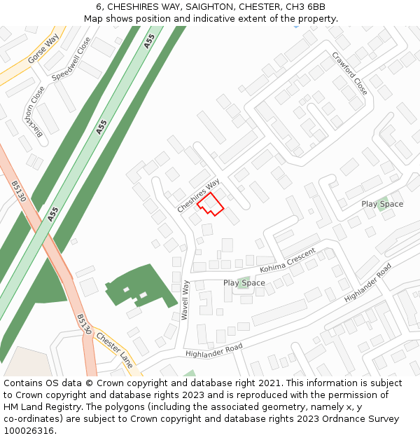 6, CHESHIRES WAY, SAIGHTON, CHESTER, CH3 6BB: Location map and indicative extent of plot