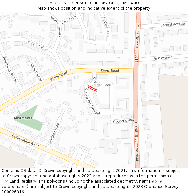 6, CHESTER PLACE, CHELMSFORD, CM1 4NQ: Location map and indicative extent of plot