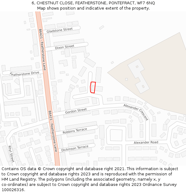 6, CHESTNUT CLOSE, FEATHERSTONE, PONTEFRACT, WF7 6NQ: Location map and indicative extent of plot