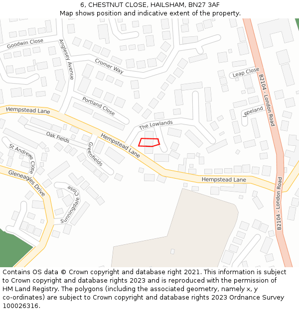 6, CHESTNUT CLOSE, HAILSHAM, BN27 3AF: Location map and indicative extent of plot
