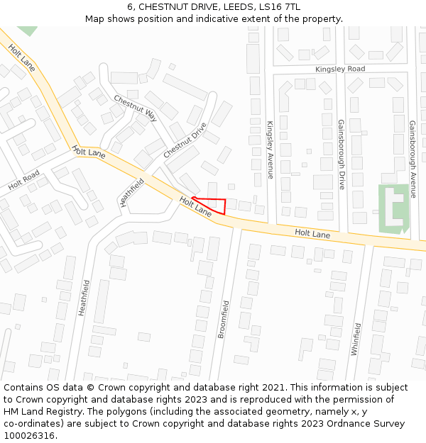 6, CHESTNUT DRIVE, LEEDS, LS16 7TL: Location map and indicative extent of plot