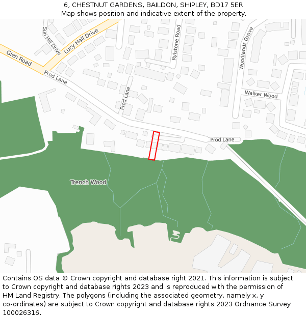 6, CHESTNUT GARDENS, BAILDON, SHIPLEY, BD17 5ER: Location map and indicative extent of plot