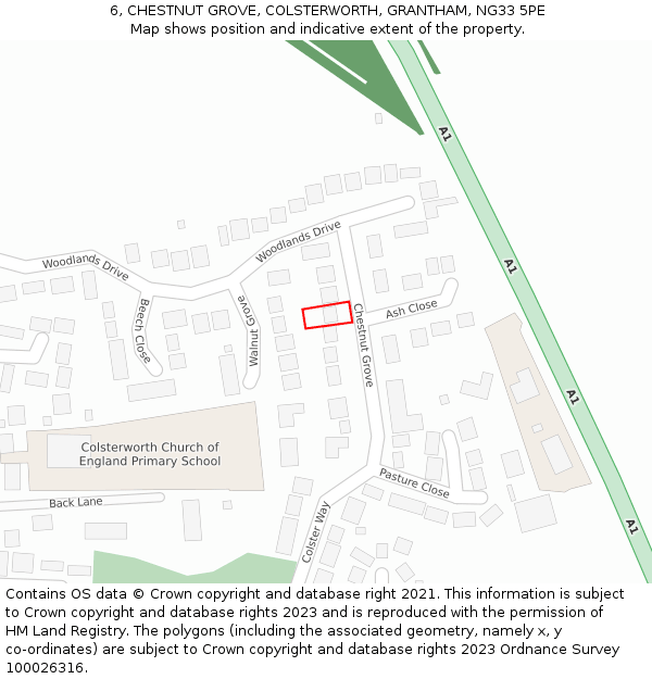 6, CHESTNUT GROVE, COLSTERWORTH, GRANTHAM, NG33 5PE: Location map and indicative extent of plot