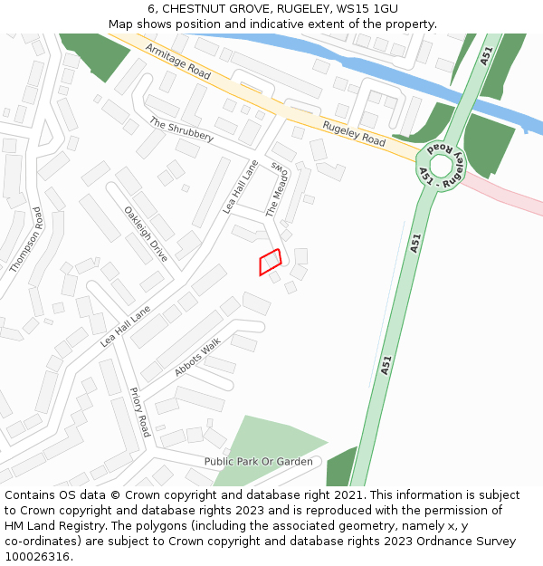 6, CHESTNUT GROVE, RUGELEY, WS15 1GU: Location map and indicative extent of plot