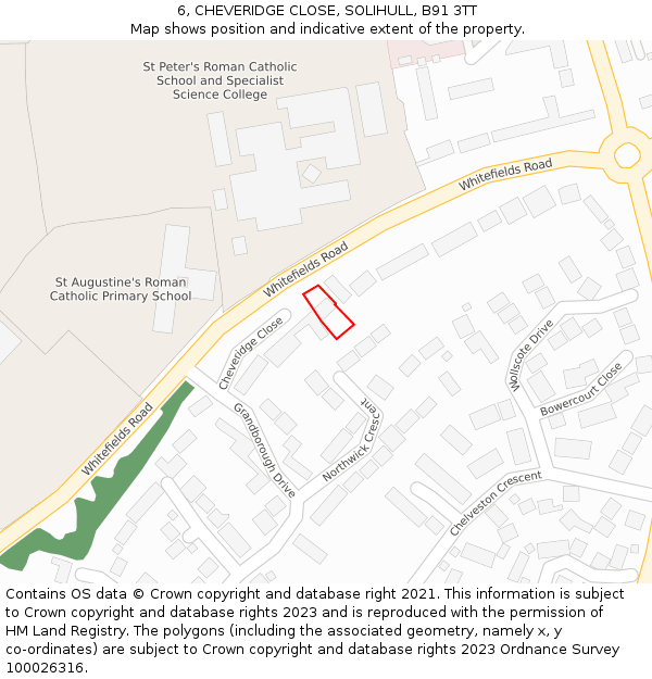 6, CHEVERIDGE CLOSE, SOLIHULL, B91 3TT: Location map and indicative extent of plot