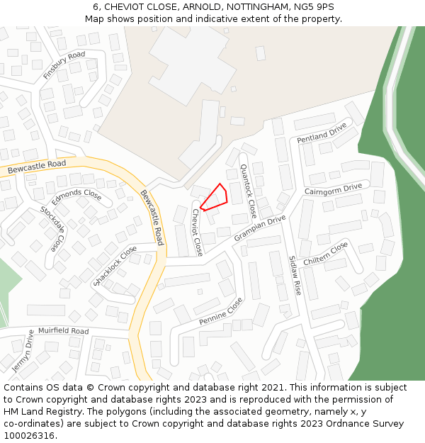 6, CHEVIOT CLOSE, ARNOLD, NOTTINGHAM, NG5 9PS: Location map and indicative extent of plot