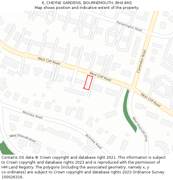 6, CHEYNE GARDENS, BOURNEMOUTH, BH4 8AS: Location map and indicative extent of plot