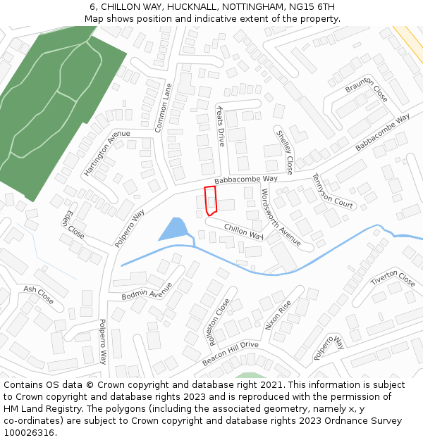 6, CHILLON WAY, HUCKNALL, NOTTINGHAM, NG15 6TH: Location map and indicative extent of plot