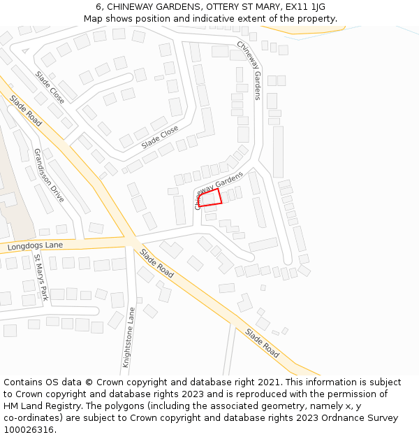 6, CHINEWAY GARDENS, OTTERY ST MARY, EX11 1JG: Location map and indicative extent of plot