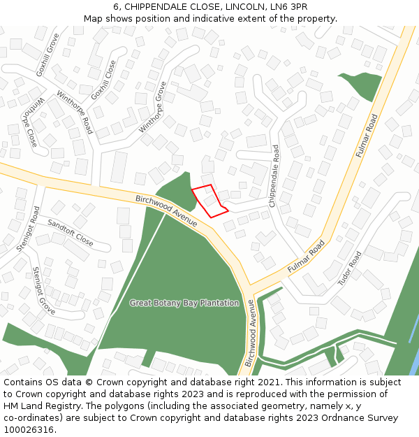 6, CHIPPENDALE CLOSE, LINCOLN, LN6 3PR: Location map and indicative extent of plot
