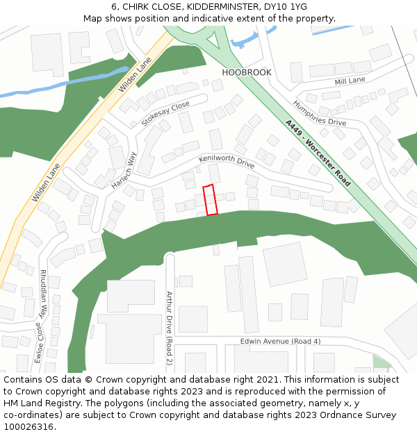 6, CHIRK CLOSE, KIDDERMINSTER, DY10 1YG: Location map and indicative extent of plot