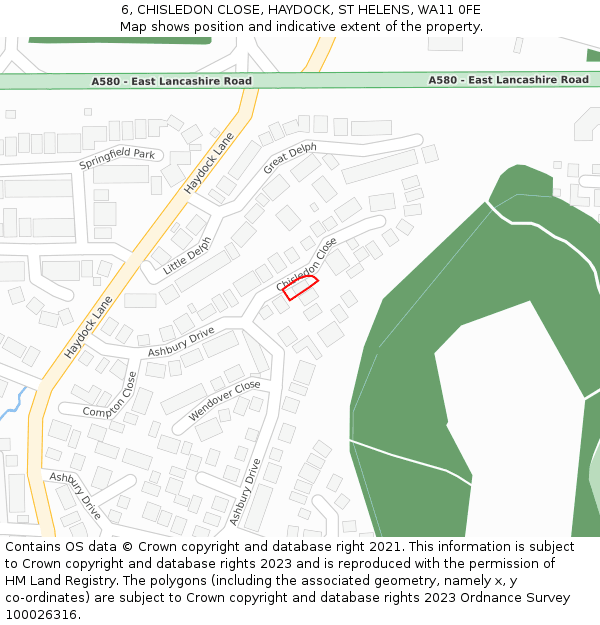 6, CHISLEDON CLOSE, HAYDOCK, ST HELENS, WA11 0FE: Location map and indicative extent of plot