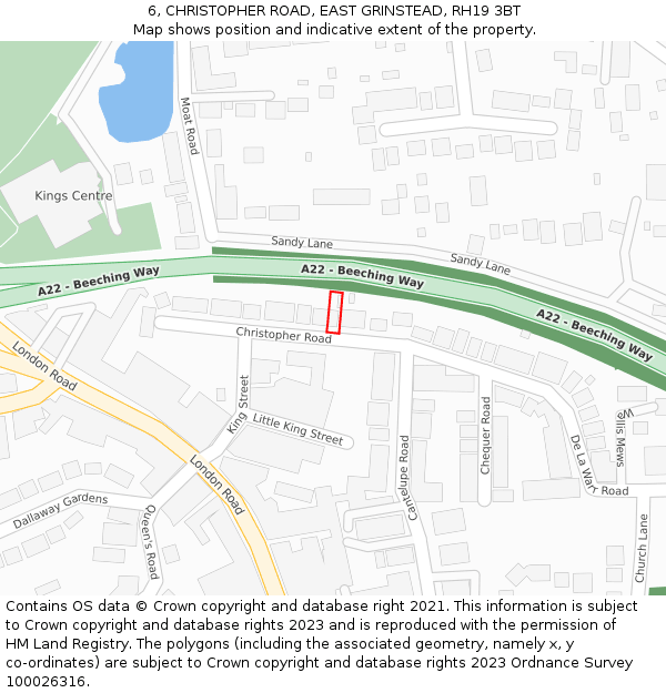 6, CHRISTOPHER ROAD, EAST GRINSTEAD, RH19 3BT: Location map and indicative extent of plot