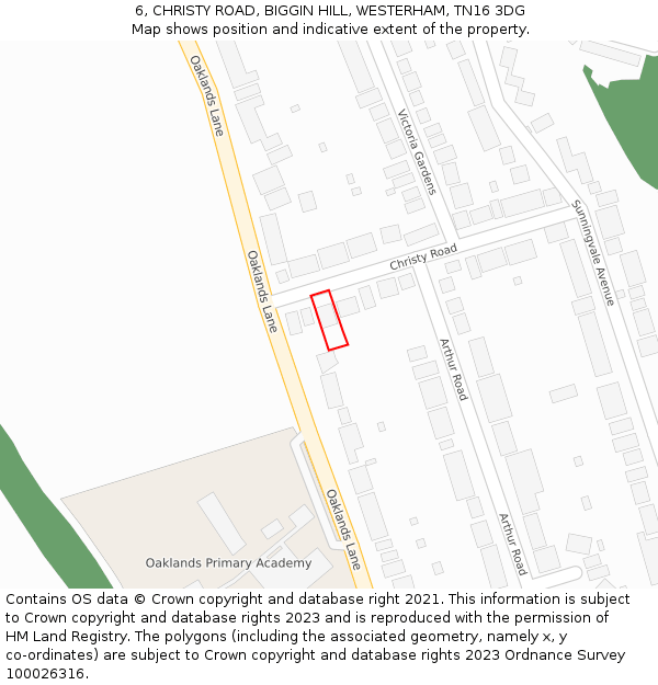 6, CHRISTY ROAD, BIGGIN HILL, WESTERHAM, TN16 3DG: Location map and indicative extent of plot
