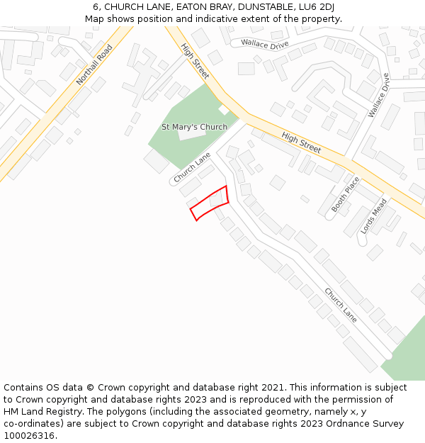6, CHURCH LANE, EATON BRAY, DUNSTABLE, LU6 2DJ: Location map and indicative extent of plot