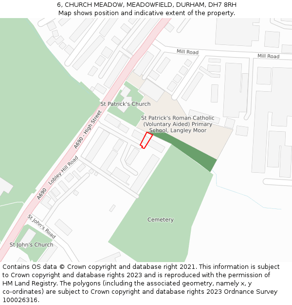 6, CHURCH MEADOW, MEADOWFIELD, DURHAM, DH7 8RH: Location map and indicative extent of plot