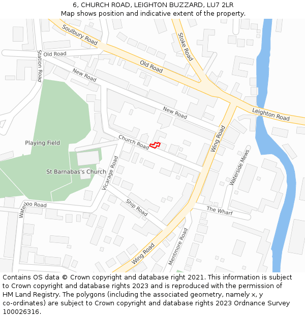 6, CHURCH ROAD, LEIGHTON BUZZARD, LU7 2LR: Location map and indicative extent of plot