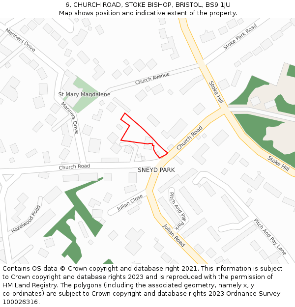 6, CHURCH ROAD, STOKE BISHOP, BRISTOL, BS9 1JU: Location map and indicative extent of plot