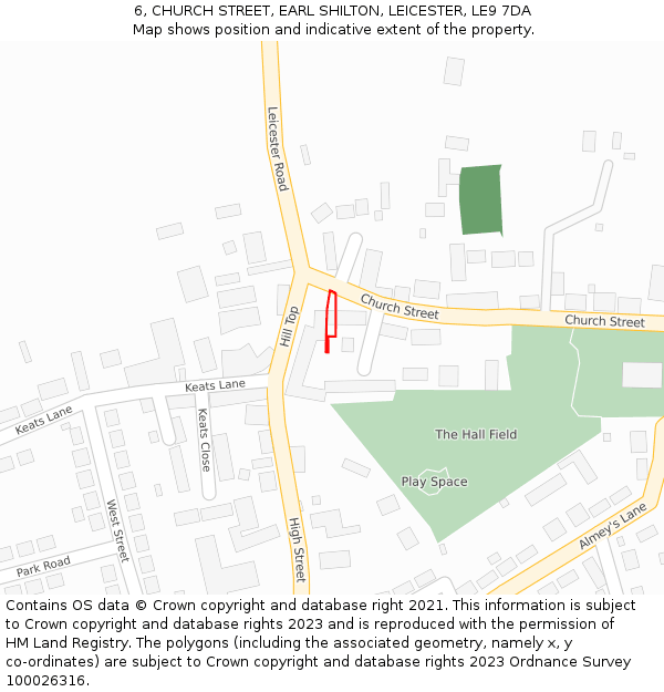 6, CHURCH STREET, EARL SHILTON, LEICESTER, LE9 7DA: Location map and indicative extent of plot