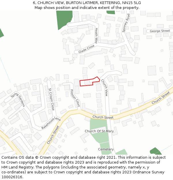 6, CHURCH VIEW, BURTON LATIMER, KETTERING, NN15 5LG: Location map and indicative extent of plot