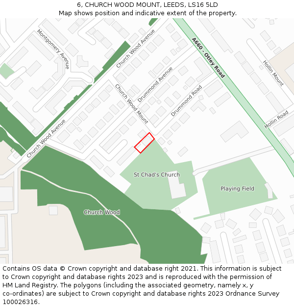 6, CHURCH WOOD MOUNT, LEEDS, LS16 5LD: Location map and indicative extent of plot