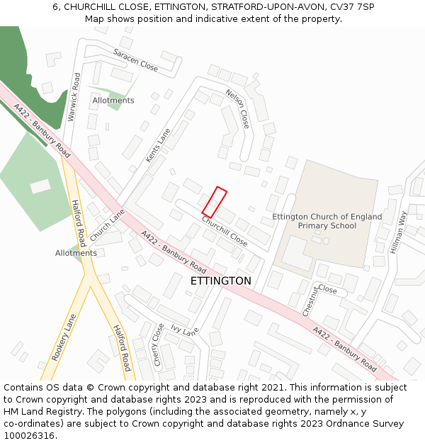 6, CHURCHILL CLOSE, ETTINGTON, STRATFORD-UPON-AVON, CV37 7SP: Location map and indicative extent of plot