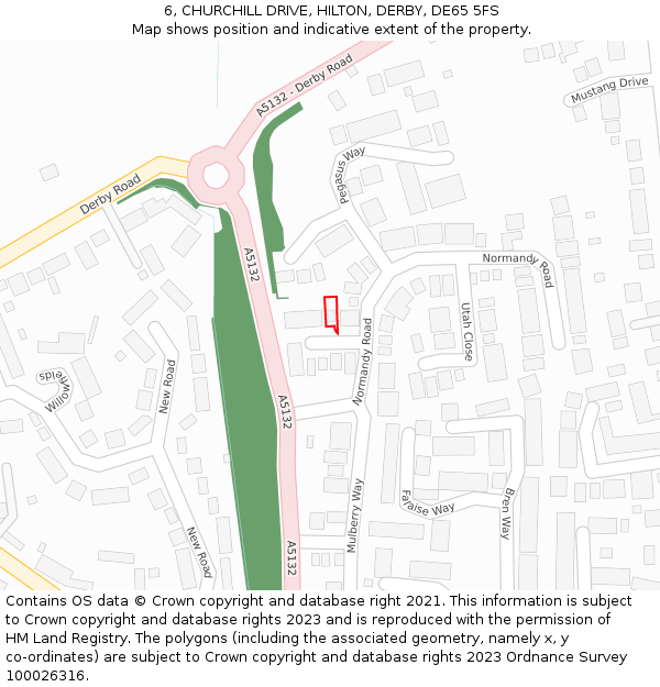 6, CHURCHILL DRIVE, HILTON, DERBY, DE65 5FS: Location map and indicative extent of plot