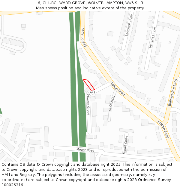 6, CHURCHWARD GROVE, WOLVERHAMPTON, WV5 9HB: Location map and indicative extent of plot