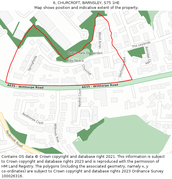 6, CHURCROFT, BARNSLEY, S75 1HE: Location map and indicative extent of plot