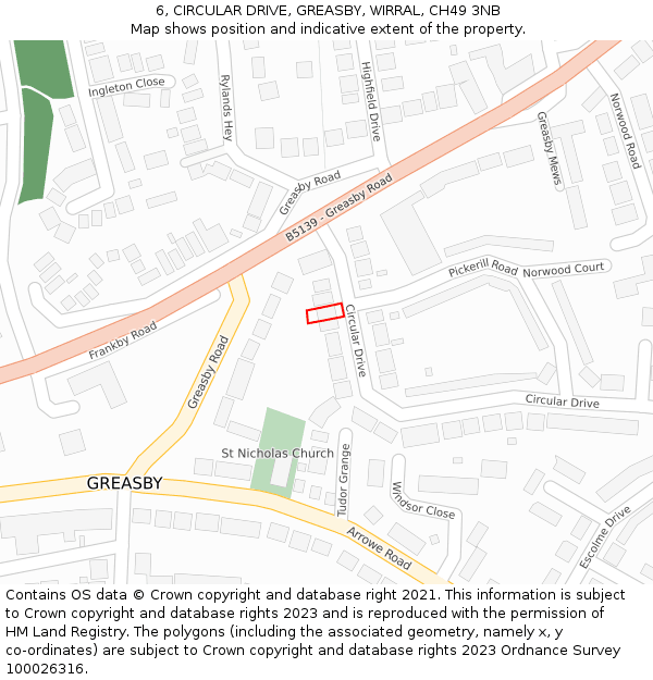 6, CIRCULAR DRIVE, GREASBY, WIRRAL, CH49 3NB: Location map and indicative extent of plot
