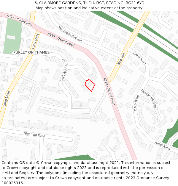 6, CLAIRMORE GARDENS, TILEHURST, READING, RG31 6YD: Location map and indicative extent of plot
