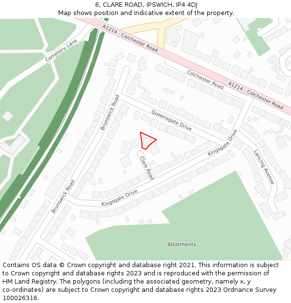 6, CLARE ROAD, IPSWICH, IP4 4DJ: Location map and indicative extent of plot