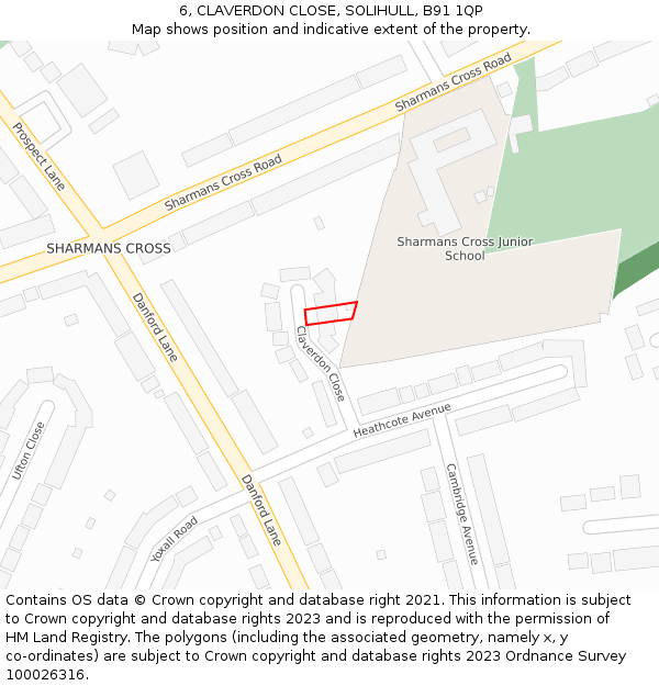 6, CLAVERDON CLOSE, SOLIHULL, B91 1QP: Location map and indicative extent of plot