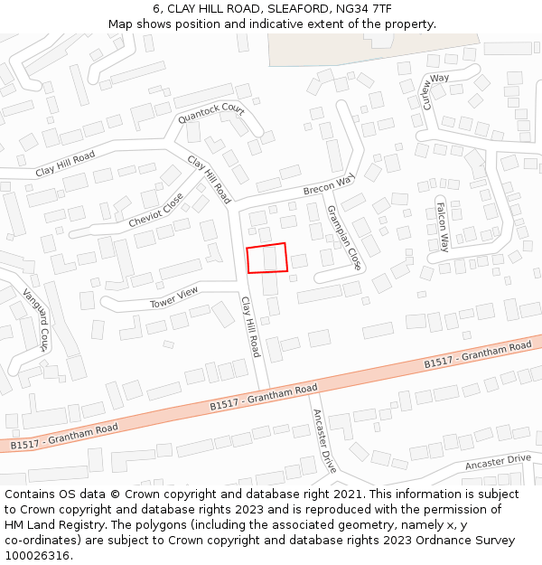 6, CLAY HILL ROAD, SLEAFORD, NG34 7TF: Location map and indicative extent of plot